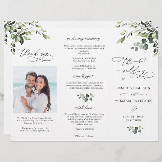 Elegant Eucalyptus Boho Hochzeitsfeierprogramm (Vorne/Hinten)