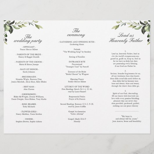 Elegant Eucalyptus Boho Hochzeitsfeierprogramm (Rückseite)