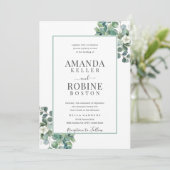 Elegant Eucalyptus Border Wedding Einladung (Stehend Vorderseite)