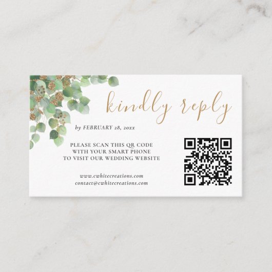 Elegant Eucalyptus Botanical Greenery Gold UAWG QR Begleitkarte (Vorderseite)
