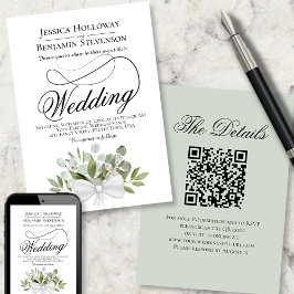 Elegant Eucalyptus Bouquet QR Code Wedding Einladung