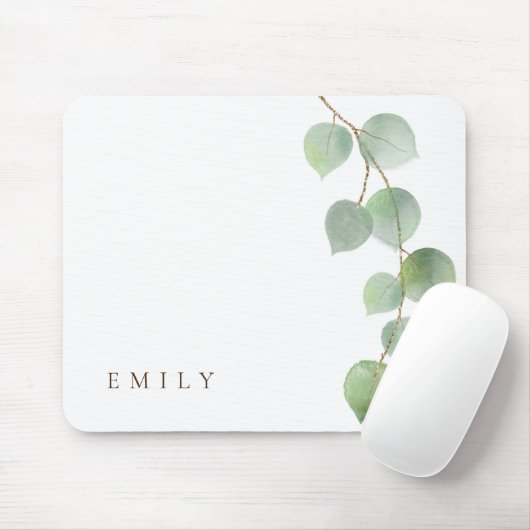 Elegant Eucalyptus Branch Feminine Name Mousepad (Mit Mouse)