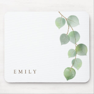 Elegant Eucalyptus Branch Feminine Name Mousepad