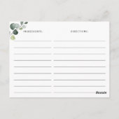 Elegant Eucalyptus Bridal Shower Recipe Card Postkarte (Rückseite)
