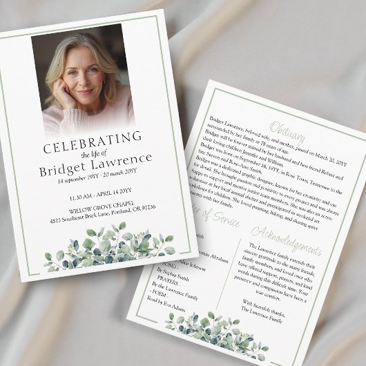 Elegant Eucalyptus Celebrating Life Of - Funeral Programm