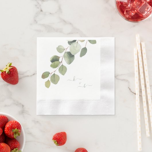 Elegant Eucalyptus Couple Initials Wedding Serviette (Beispiel)