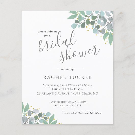 Elegant Eucalyptus Dusty Blue Brautparty Einladung (Vorderseite)