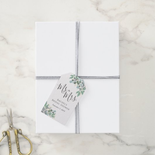 Elegant Eucalyptus Dusty Blue Brautparty Geschenkanhänger (Mit Garn)