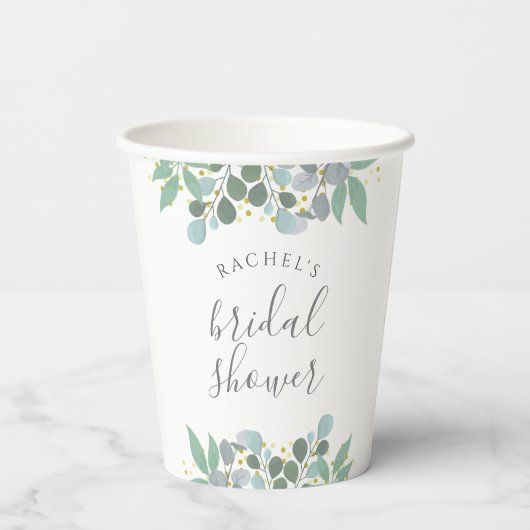 Elegant Eucalyptus Dusty Blue Brautparty Pappbecher (Rückseite)