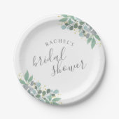 Elegant Eucalyptus Dusty Blue Brautparty Pappteller (Vorderseite)