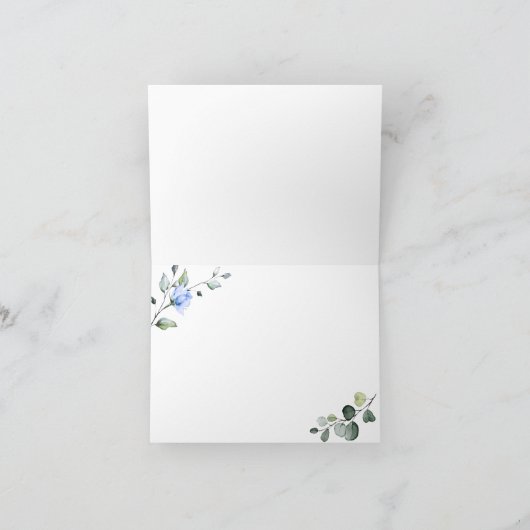 Elegant Eucalyptus Dusty Blue Rose Einfach 3 FOTO Dankeskarte (Innenseite)