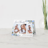 Elegant Eucalyptus Dusty Blue Rose Einfach 3 FOTO Dankeskarte (Vorderseite)