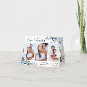 Elegant Eucalyptus Dusty Blue Rose Einfach 3 FOTO Dankeskarte