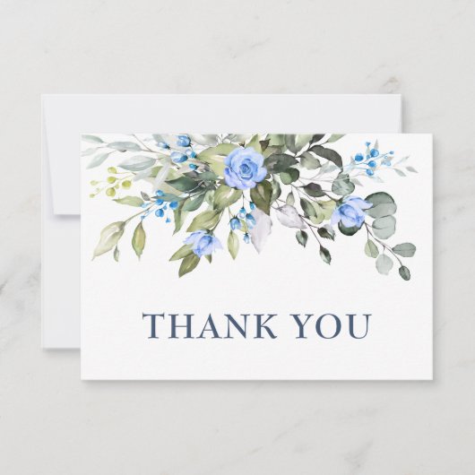 Elegant Eucalyptus Dusty Blue Rose Greenery Boho Dankeskarte (Vorderseite)