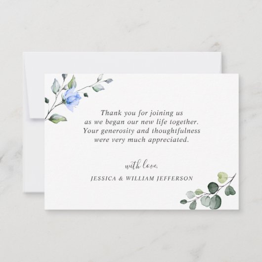 Elegant Eucalyptus Dusty Blue Rose Greenery Boho Dankeskarte (Rückseite)