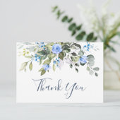 Elegant Eucalyptus Dusty Blue Rose Greenery Boho Dankeskarte (Stehend Vorderseite)