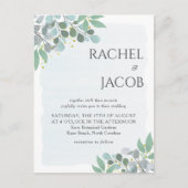 Elegant Eucalyptus Dusty Blue Wedding Einladung Postkarte (Vorderseite)