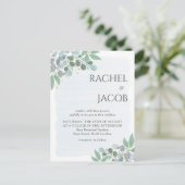 Elegant Eucalyptus Dusty Blue Wedding Einladung Postkarte (Stehend Vorderseite)