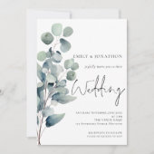 Elegant Eucalyptus Elegante Script Sage Wedding Einladung (Vorderseite)