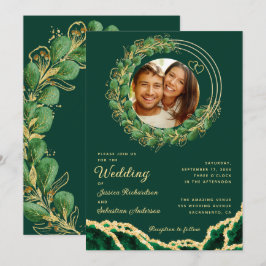 Elegant Eucalyptus Emerald Green Wedding Foto Einladung