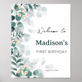 Elegant Eucalyptus First Birthday Welcome Poster