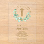 Elegant Eucalyptus First Communion Acryleinladungen (Vorderseite)