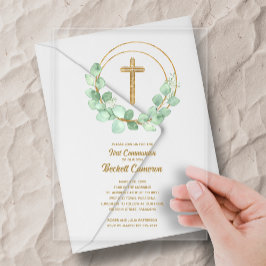 Elegant Eucalyptus First Communion Acryleinladungen