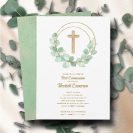 Elegant Eucalyptus First Communion Einladung