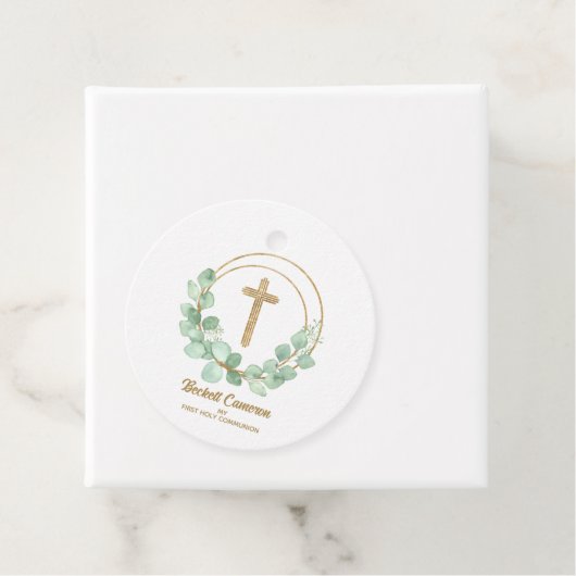 Elegant Eucalyptus First Communion Geschenkanhänger (Beispiel)