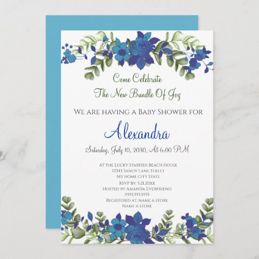 Elegant Eucalyptus Floral Baby Shower Einladung (Vorne/Hinten)