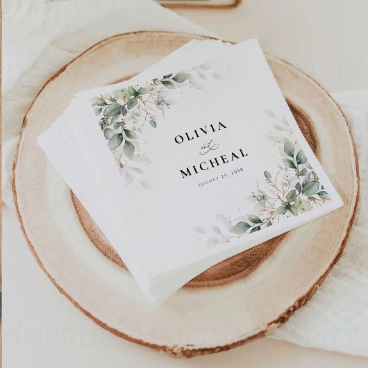 Elegant Eucalyptus Floral Greenery Wedding Napkins Serviette