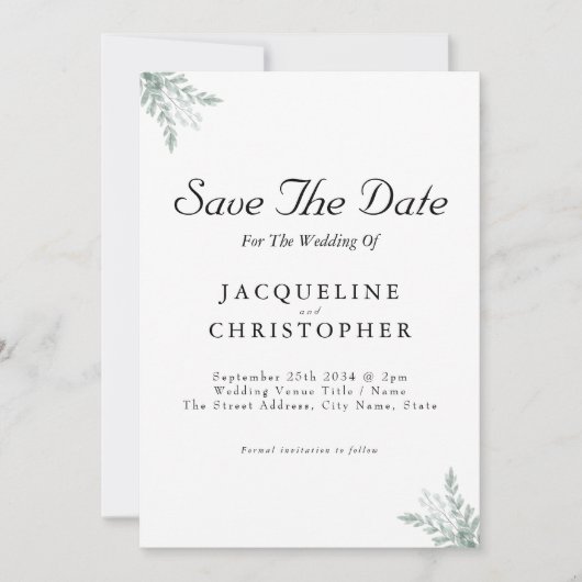 Elegant Eucalyptus Floral Save the Date Wedding Einladung (Vorderseite)