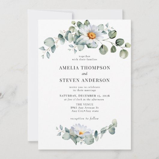 Elegant Eucalyptus Floral wedding Einladung (Vorderseite)