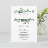 Elegant Eucalyptus Foliage Frame Gold Taufe Einladung (Stehend Vorderseite)