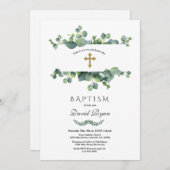 Elegant Eucalyptus Foliage Frame Gold Taufe Einladung (Vorne/Hinten)