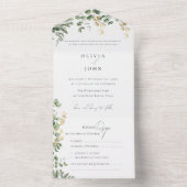 Elegant Eucalyptus Foliage Gold Green Wedding All In One Einladung (Innen Boden)