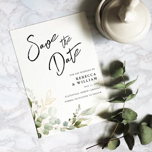 Elegant Eucalyptus Foliage Wedding Save The Date