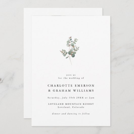 Elegant Eucalyptus Foto Wedding Einladung (Vorne/Hinten)