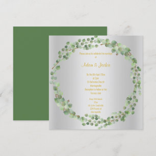 Elegant Eucalyptus Full Wreath Wedding Silver Einladung