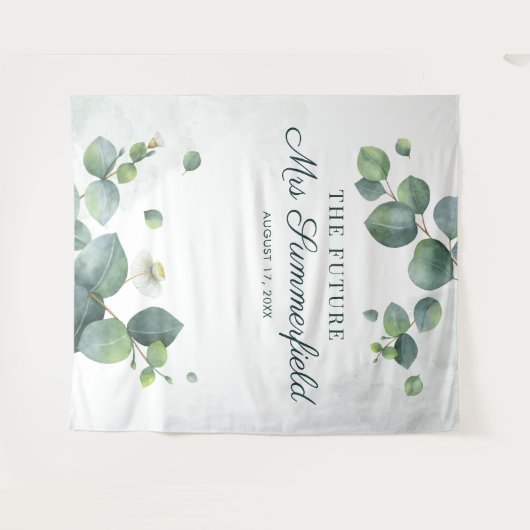 Elegant Eucalyptus Future Mrs. Foto Booth Hintergr Wandteppich (Vorderseite (Horizontal))
