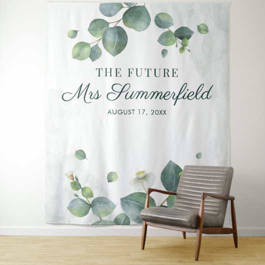 Elegant Eucalyptus Future Mrs. Foto Booth Hintergr Wandteppich (Beispiel)