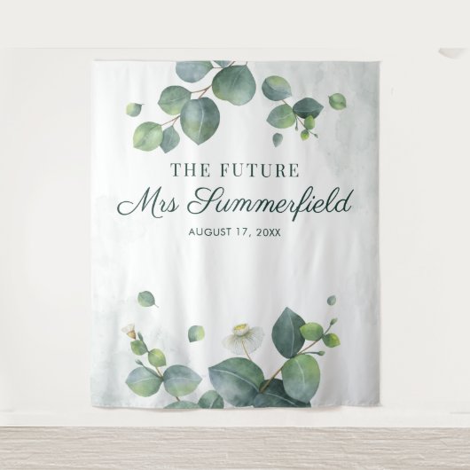 Elegant Eucalyptus Future Mrs. Foto Booth Hintergr Wandteppich (Vorderseite)