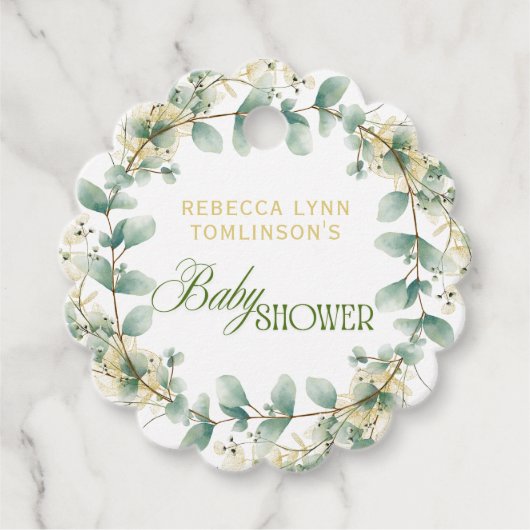 Elegant Eucalyptus Gender Neutral Baby Shower Geschenkanhänger (Vorderseite)