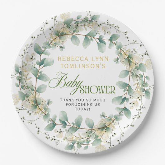 Elegant Eucalyptus Gender Neutral Baby Shower Pappteller (Vorderseite)