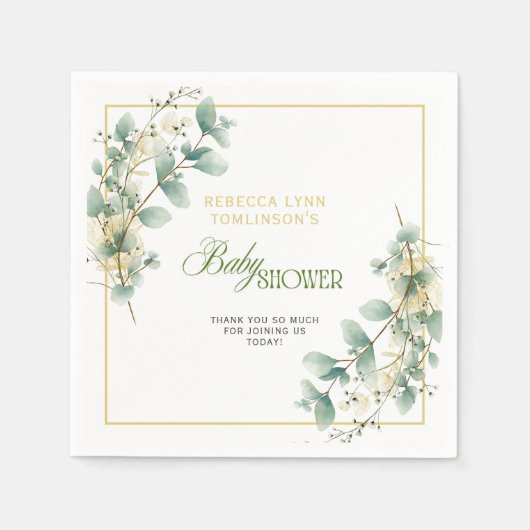 Elegant Eucalyptus Gender Neutral Baby Shower Serviette (Vorderseite)