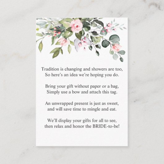 Elegant Eucalyptus Gift Bridal DISPLAY SHOWER ENCL Begleitkarte (Rückseite)