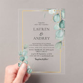 Elegant Eucalyptus Gold Frame Wedding Acryleinladungen (Insitu (Handheld))