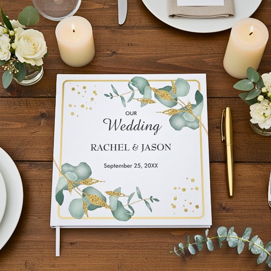 Elegant Eucalyptus Gold Glitter Greenery Wedding Gästebuch