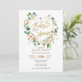Elegant Eucalyptus Gold Herzklopfen Kinderdusche Einladung (Stehend Vorderseite)