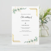 Elegant Eucalyptus Gold Wedding Einladung (Stehend Vorderseite)